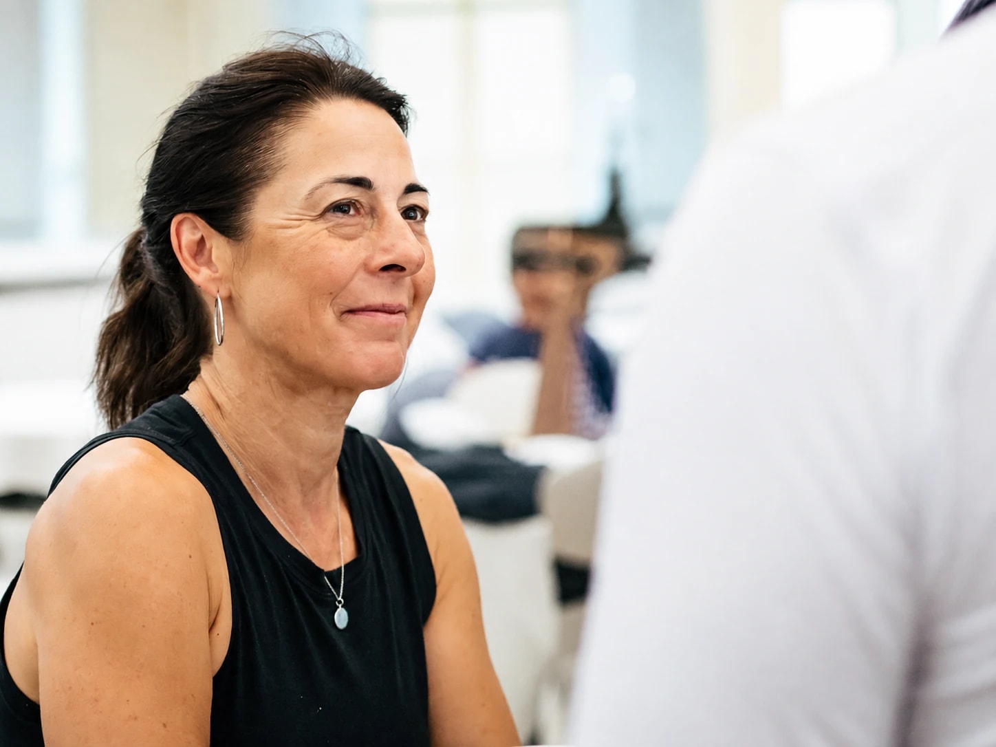 Sophie Callander in conversation, listening warmly and attentively